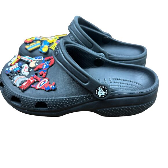 CROCS Black Clogs with Disney Pixar Marvel Batman Jibblets - Size M 6 / W 8 - Picture 6 of 12